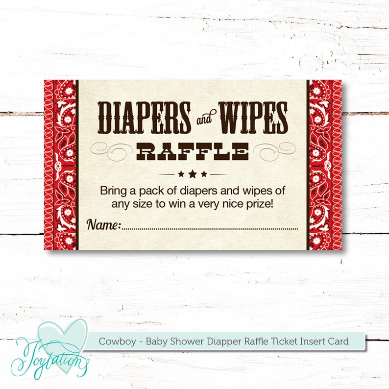 cowboy diapers and wipes raffle ticket insert card and sign etsy