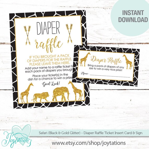 Safari Black And Gold Glitter Diaper Raffle Ticket Insert