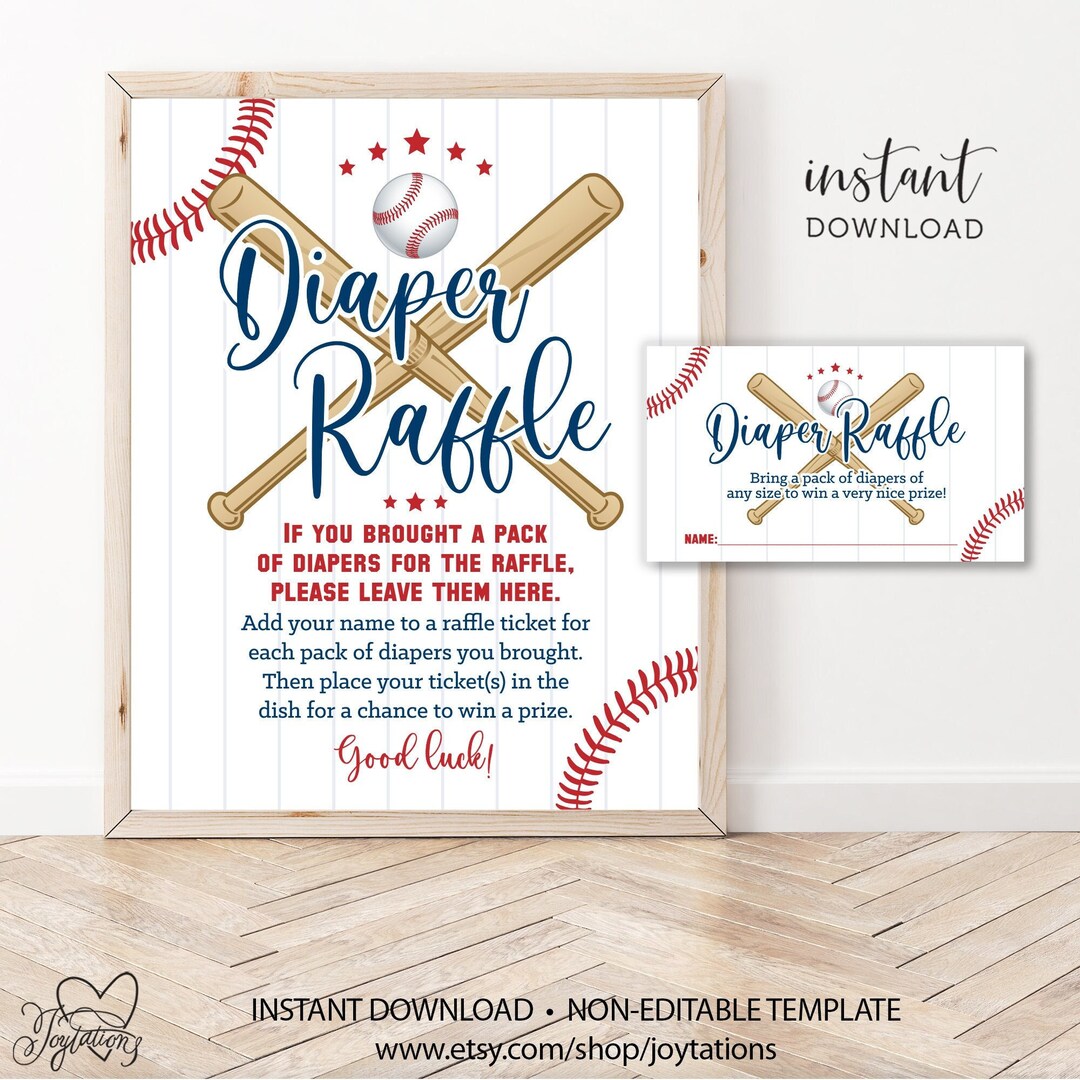 Baseball Raffle Card Baseball Baby Shower Diaper Raffle Card and Sign, Instant Download, All ...