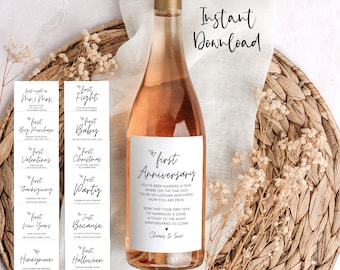 Marriage Milestone Wine Bottle Labels, Instant Download, Printable, Set of 14, Wedding Gift, Wedding Ideas, Wedding Wine Labels, 1M