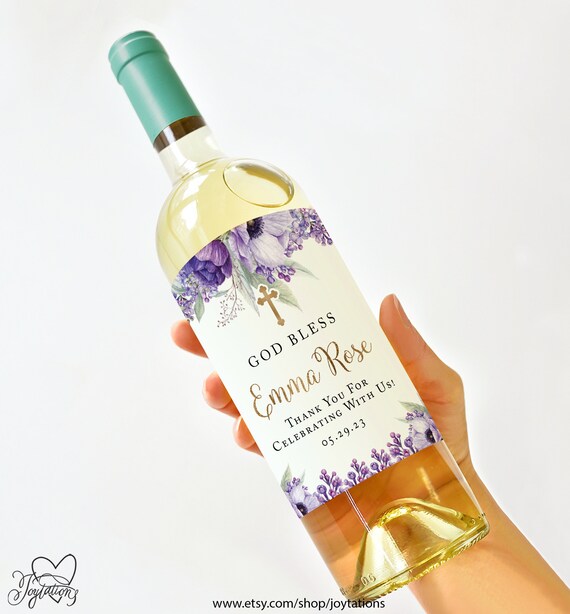 Lavender Baptism Wine Bottle Label Printed Or Digital File, Christening