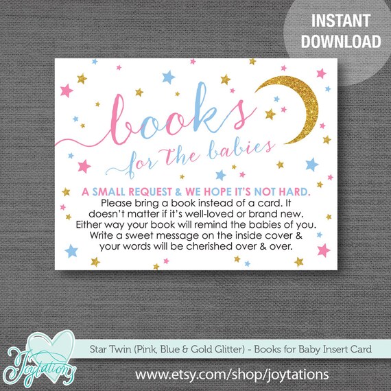 Star Twin Bring A Book For The Babies Baby Shower Insert Card Pink Star Twin Bring A Book For The Babies Baby Shower Insert Card Pink