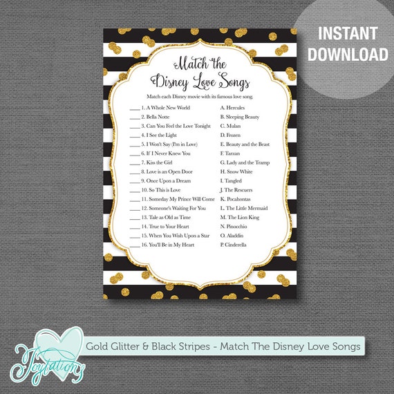Gold Glitter And Black Stripes Match The Disney Love Songs Bridal