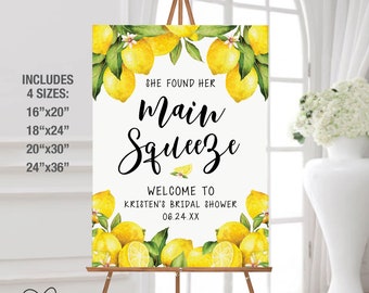 Lemon Bridal Shower Welcome Sign Printable, She Found Her Main Squeeze Welcome Sign, Bridal Shower Decor, Bridal Shower Welcome Poster, 3L