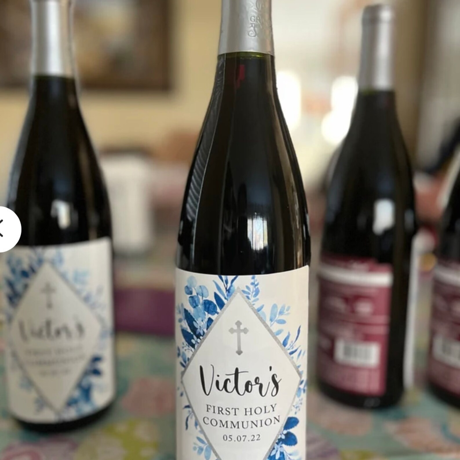 Foliage Baptism Wine Bottle Labels Christening Communion Etsy