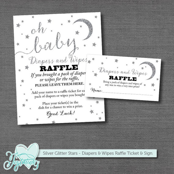Silver Glitter and White Stars, Diapers and Wipes Raffle Ticket Insert Card and Sign, Baby Shower, Game, Boy, Girl, Gender Neutral, 5S Il_570xn