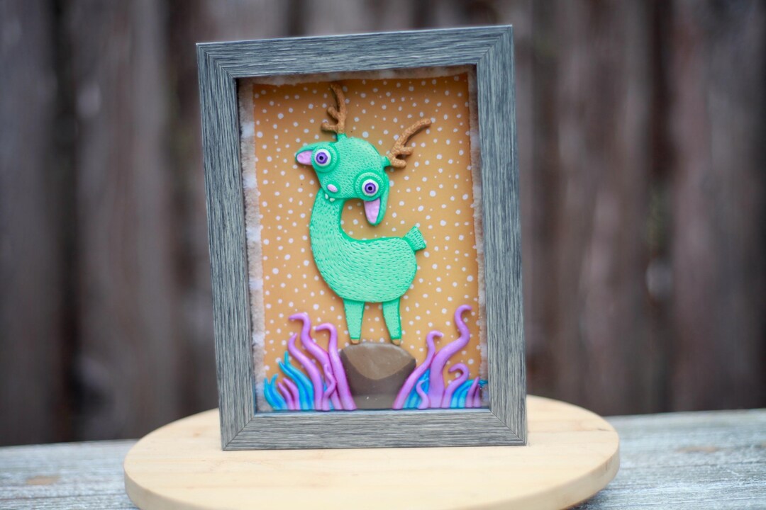 Llama, Deer, Weird Art, Alpaca, Shadow Box, Shimmy World, OOAK, Gift ...