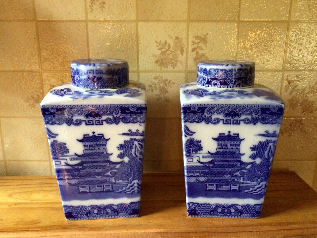 Set of Two Blue Willow Ringtons Tea Caddy Etsy