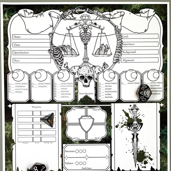 Necromancer DnD 5e Character Sheet Digital Download
