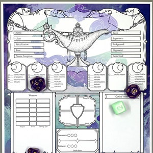 Genie Warlock DnD 5e Character Sheet Digital Download
