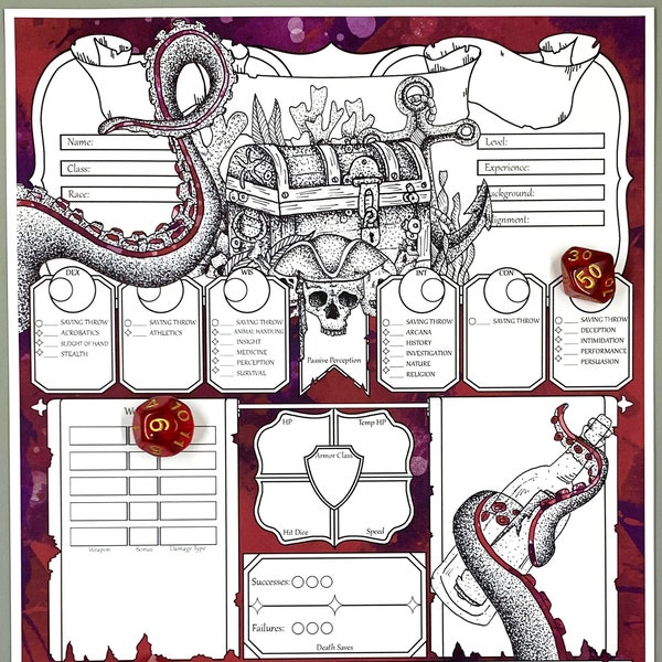 Rogue DnD Character Sheet | DnD Character Journal | Dungeons and Dragons | DnD Fillable PDF | DnD Notebook | Swashbuckler | TTRPG | Pirate