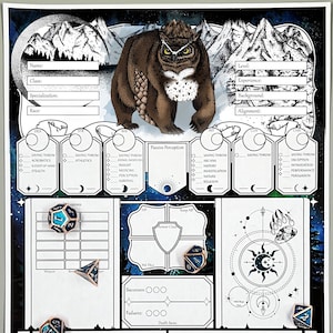 Hoja de personaje de druida DnD 5e / Diario de personaje de DnD / Dungeons and Dragons / PDF rellenable de DnD / Cuaderno de DnD / TTRPG / Druida lunar / Owlbear