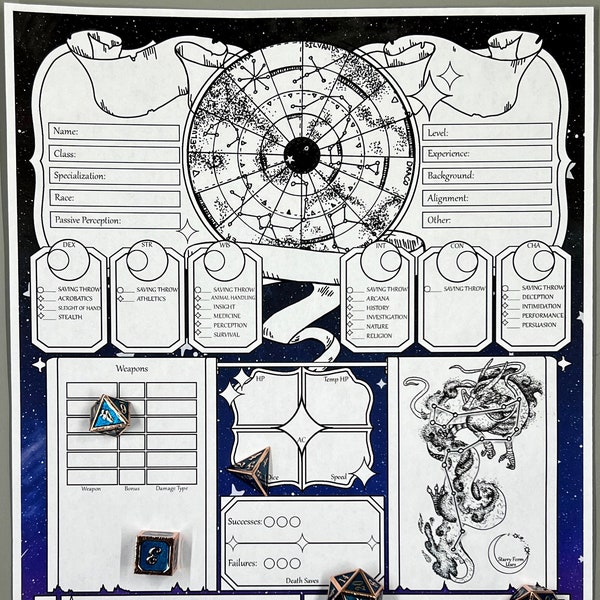 Druid DnD 5e Character Sheet | DnD Character Journal | Dungeons and Dragons | DnD Fillable PDF | DnD Notebook | TTRPG | Circle of Stars