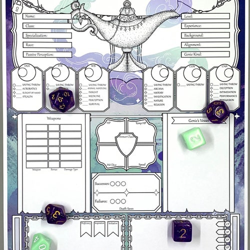 Dnd Warlock Genie Dnd Character Sheet Dnd Character - Etsy