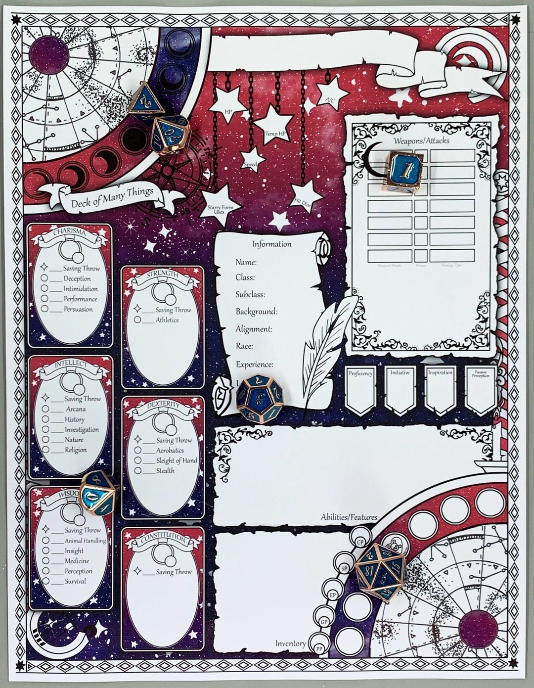 Druid Circle of Stars 5e Character Sheet | Dnd Character Journal ...