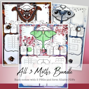 DnD Character Sheet | Moth Enthusiast Collection DnD Bundle | DnD Character Journal | Dungeons and Dragons | DnD Fillable PDF | DnD Notebook