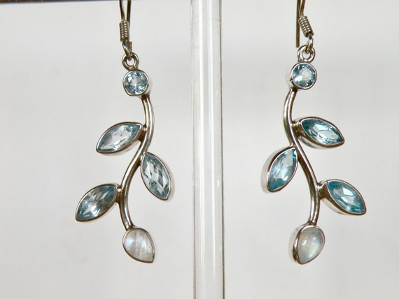 BLUE TOPAZ,and RAINBOW Moonstone Vine Earrings - image 4