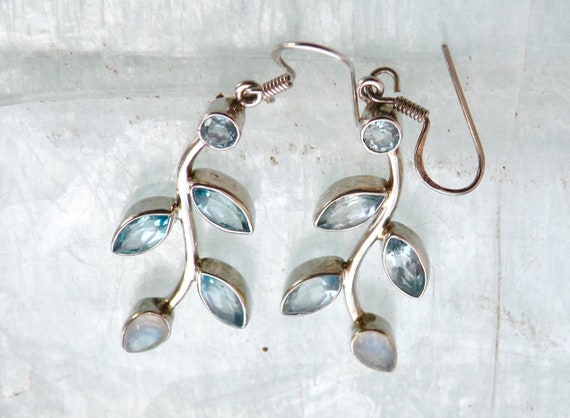 BLUE TOPAZ,and RAINBOW Moonstone Vine Earrings - image 9