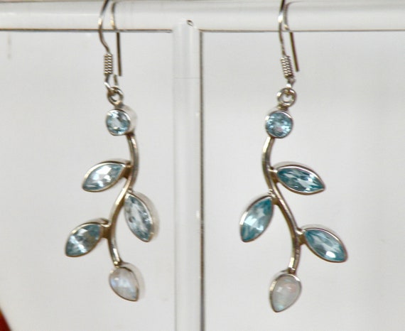 BLUE TOPAZ,and RAINBOW Moonstone Vine Earrings - image 6