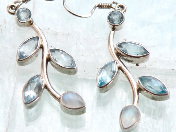 BLUE TOPAZ,and RAINBOW Moonstone Vine Earrings - image 5