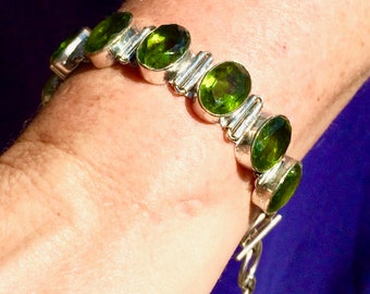 GREEN CRYSTAL BRACELET Hinged Sterling Toggle Clasp