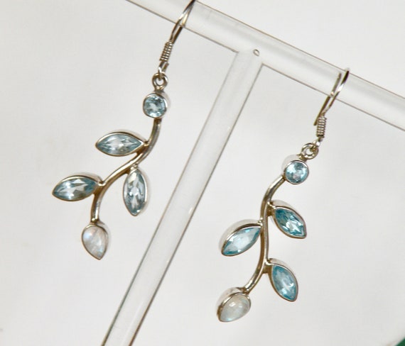 BLUE TOPAZ,and RAINBOW Moonstone Vine Earrings - image 10