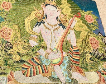 Tankha of SARASVATI Golden Thread Tapestry