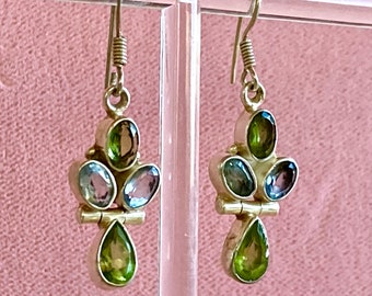 PERIDOT, BLUE TOPAZ Earrings Four Stone Earrings