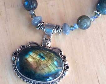 LABRADORITE PENDANT and BEADed Necklace