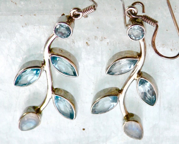 BLUE TOPAZ,and RAINBOW Moonstone Vine Earrings - image 1