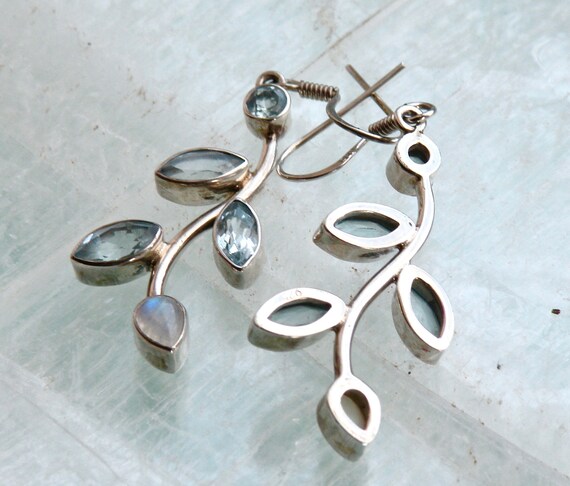 BLUE TOPAZ,and RAINBOW Moonstone Vine Earrings - image 3