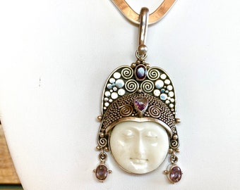 ENCHANTING GODDESS of LIGHT Sterling Pendant With Gems and V-Choker