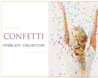 45 Confetti Photoshop Overlays: GOLD Confetti, Glitter Photo layer, Bokeh blow magic Pixie dust effect