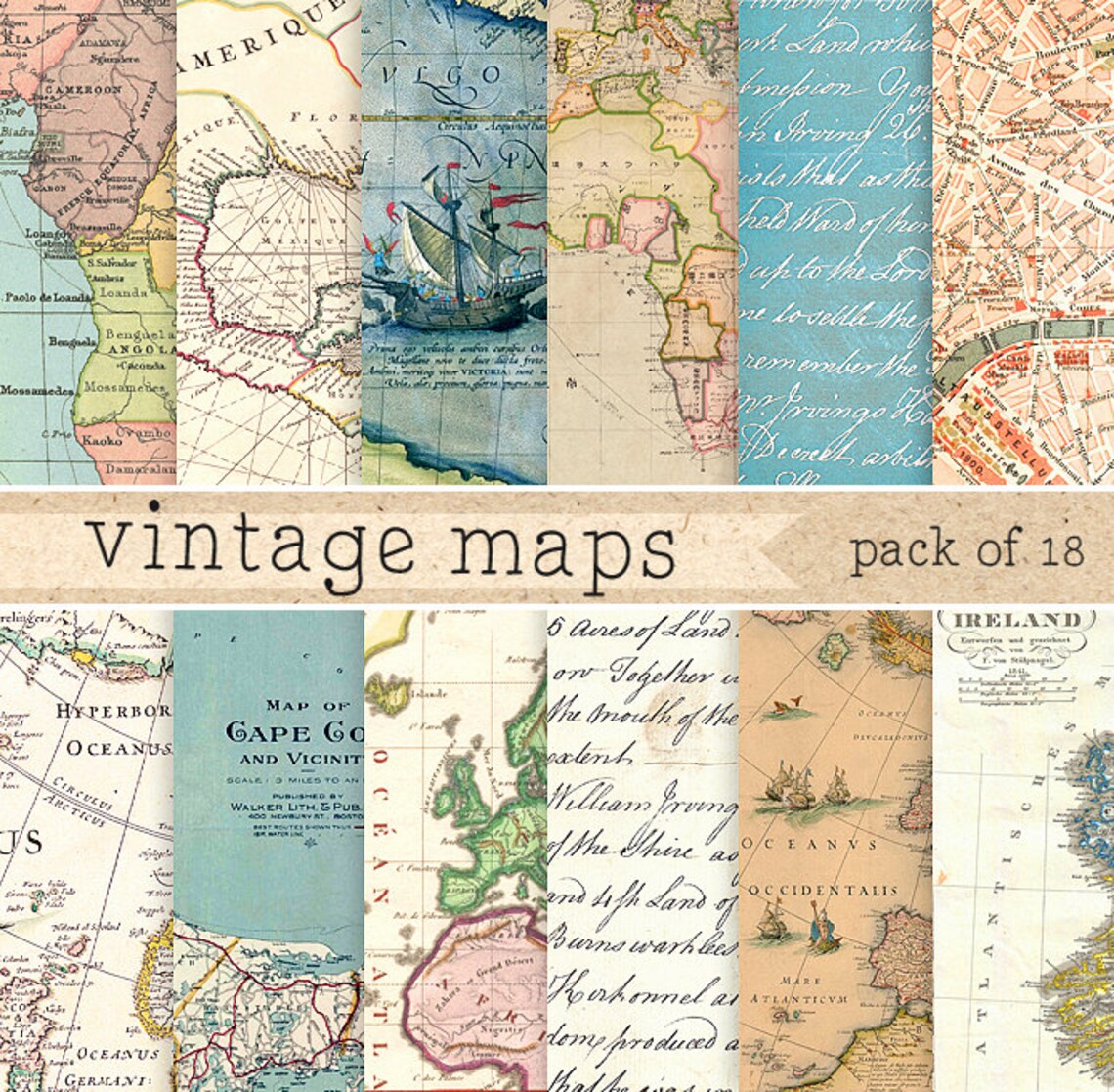 Vintage maps digital paper: retro texture with vintage and | Etsy
