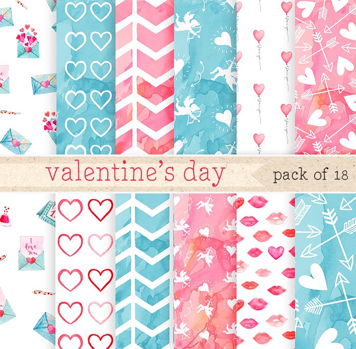 Valentine's digital paper: Valentine's papers pack, red digit…