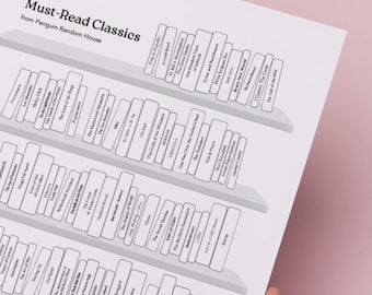 Color-In Bookshelf of 100 Must-Read Classics | Penguin Random House Inspired Printable Reading List