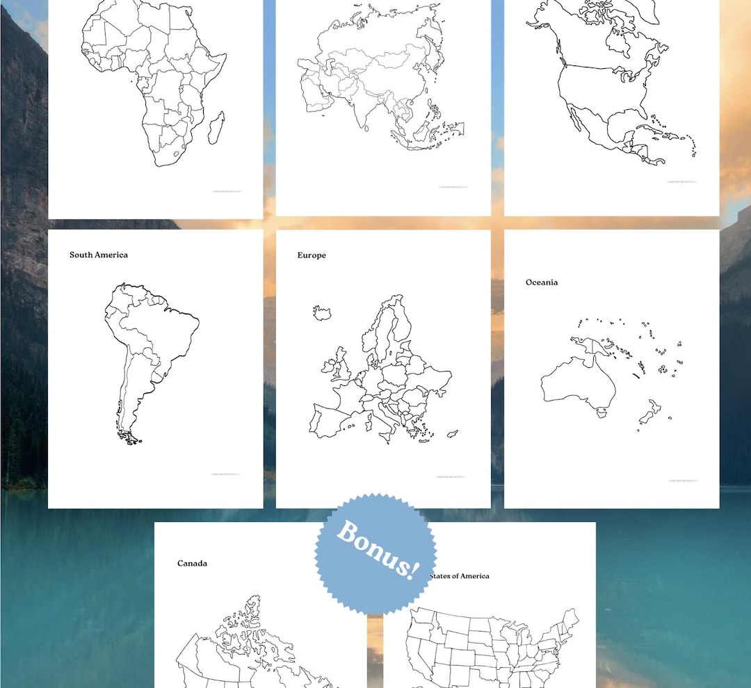 Complete BUNDLE - 8 Printable Blank Continent Maps Bundle (extras ...