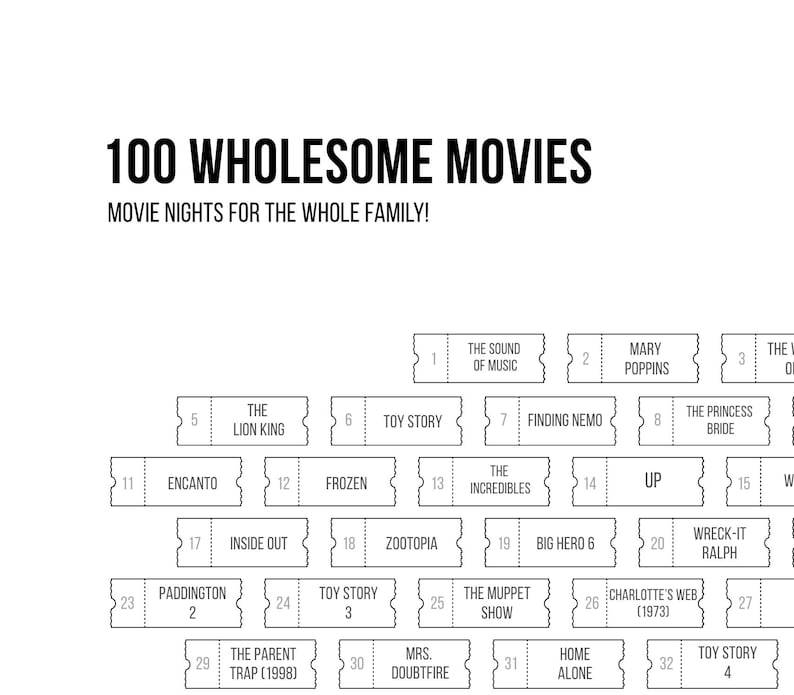 100 Wholesome Movies Printable Tracker | Family Movie Night Checklist ...