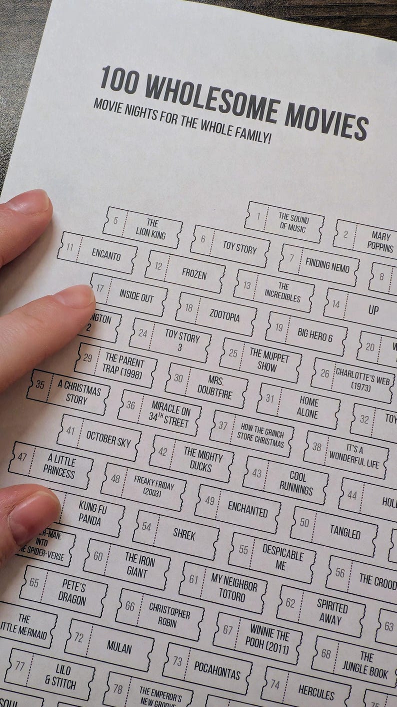 100 Wholesome Movies Printable Tracker | Family Movie Night Checklist ...