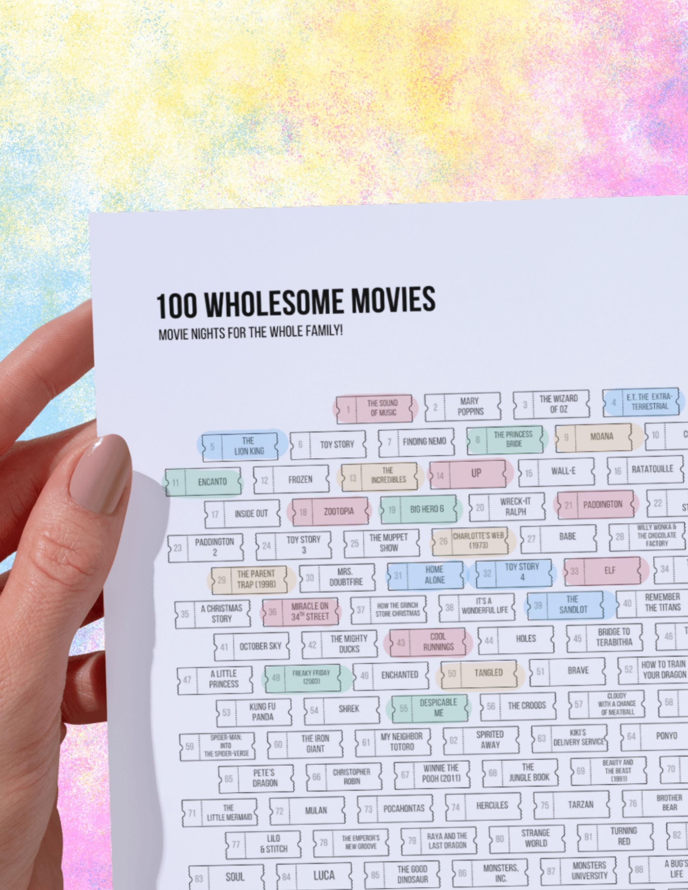 100 Wholesome Movies Printable Tracker | Family Movie Night Checklist ...