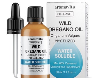 Aceite de orégano silvestre soluble en agua Aromavita: soporte digestivo, respiratorio e inmunológico, suplemento dietético, enjuague bucal, encías, calma el dolor de garganta, 50 ml