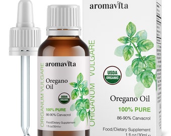 Aromavita Organic Essential Oil of Oregano | Pure Undiluted | Highly Potent Greek Oregano Oil | Over 86% Carvacrol | Dietary Supplement