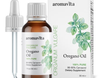 Aromavita Essential Oil of Oregano - Pure Undiluted, Non GMO, Highly Potent Greek Oregano Oil - Over 86% Carvacrol | Dietary Supplement