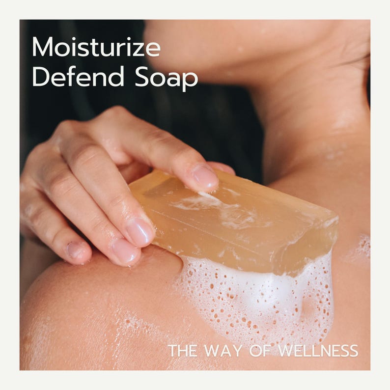 A close-up image of someone using Aromavita’s PureDefend Soap, creating a rich lather on their skin. This soap offers deep hydration, cleansing, and protection, with essential oregano oil, leaving the skin nourished and moisturized for daily wellness