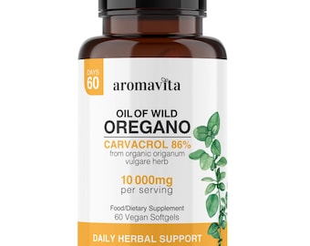 Cápsulas extrafuertes de aceite de orégano griego silvestre: suplemento 100 % puro y natural / cápsulas blandas / veganas