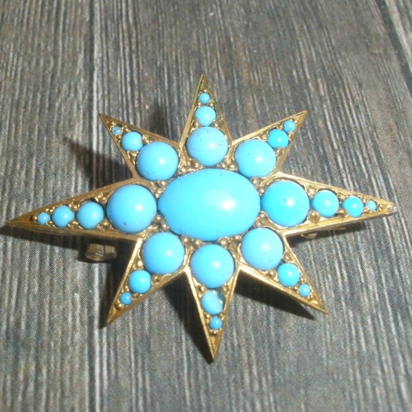 Antique Victorian Star Brooch, Turquoise Brooch, Star Brooch, Turquoise Star Brooch, Victorian Star Pin, Anniversary Gift
