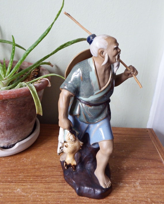 Vintage Chinese Mudman Figurine, Fishing Mud Man, Shiwan Mudman, Unique  Christmas Gift Ideas, Fishing Gifts for Boyfriend 