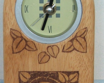 wood mantel clock, wood mackintosh style clock,decoupage clock, mantel clock,