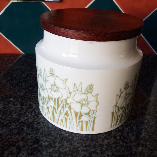 Hornsea Storage Jar, Sara Vardy Fleur Design, Hornsea Pottery, 1974 Fleur lidded pottery storage jar, Retro Kitchen Decor