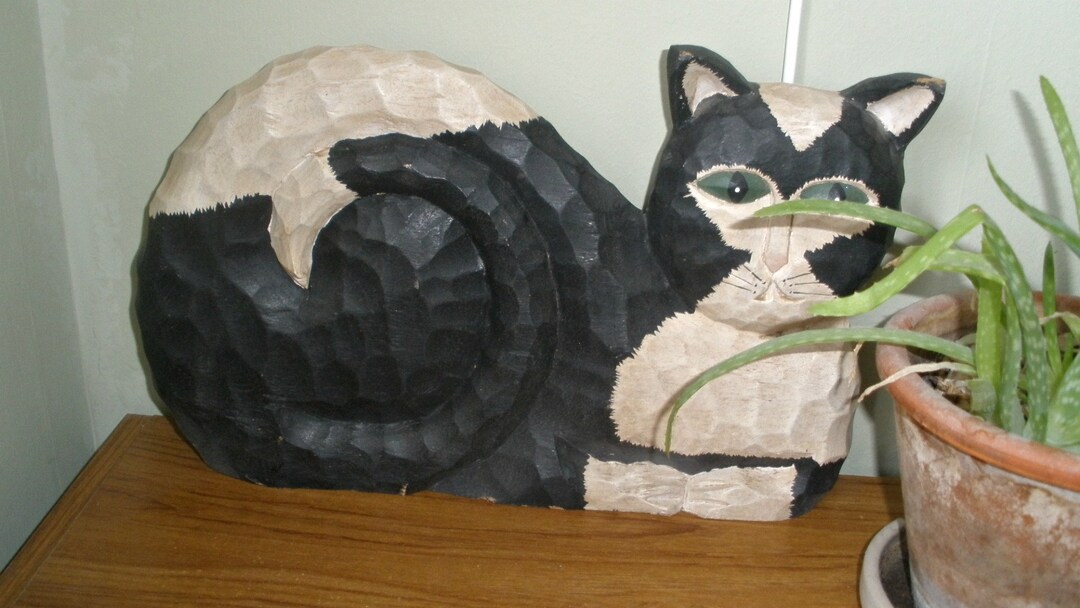 Sculpture De Chat Noir De Luxe En Pierre, Décoration D'intérieur